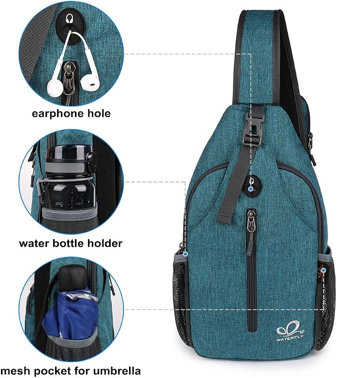WATERFLY Crossbody Sling Backpack Sling Bag Travel Hiking Chest Bag Daypack - Image 4