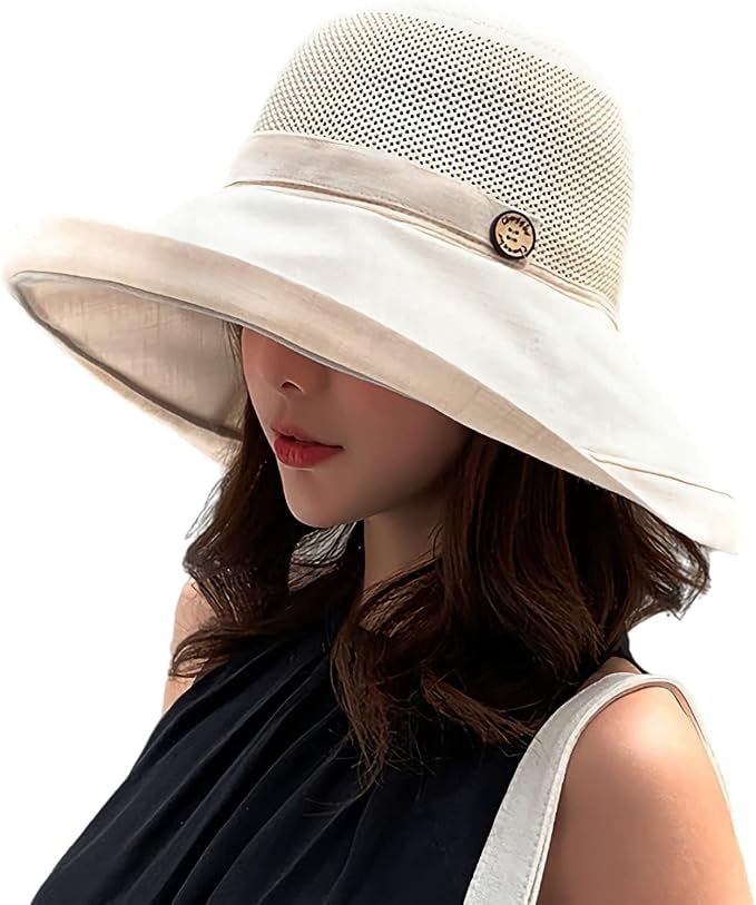Women Wide Brim Sun Hats Metal Wired Edge Summer UV Protection Beach Fishing Hat by HUAMULAN
