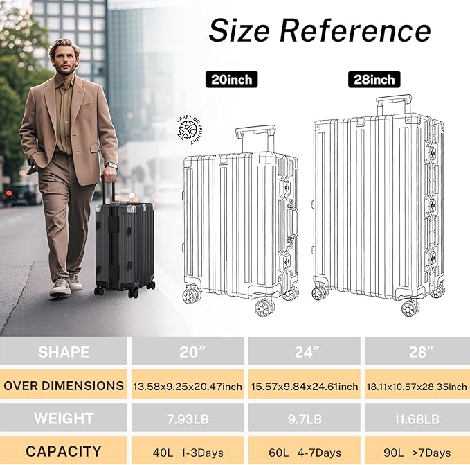 Krute Carry On Luggage 20 inch Aluminum Frame Suitcase - Image 3