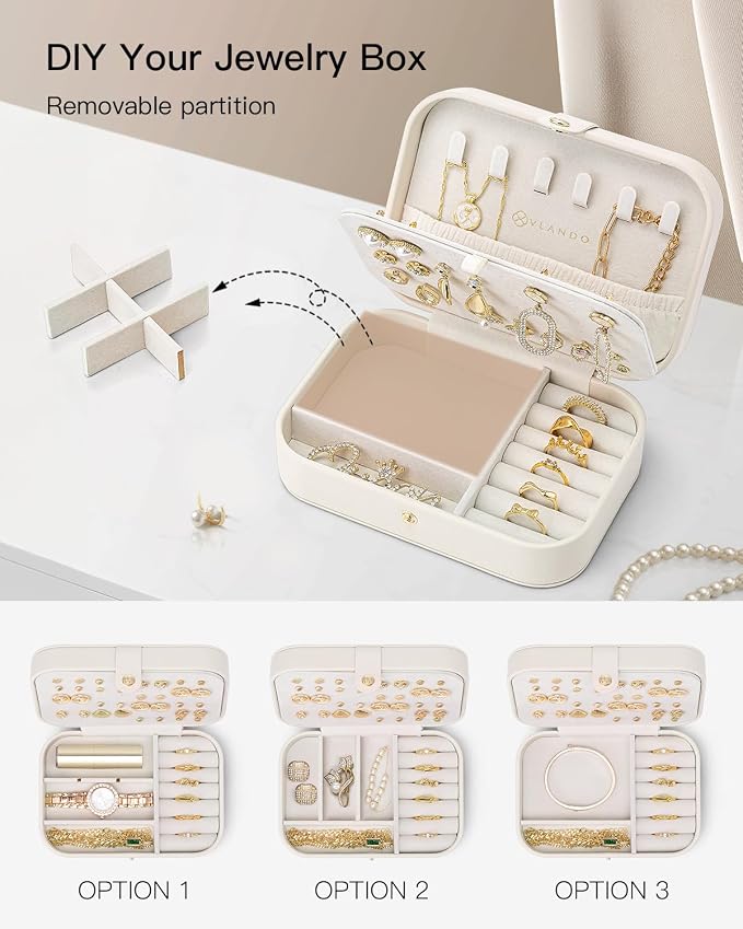 Vlando Travel Jewelry Case for Women Girls Mothers, PU Leather Small Mini - Image 4