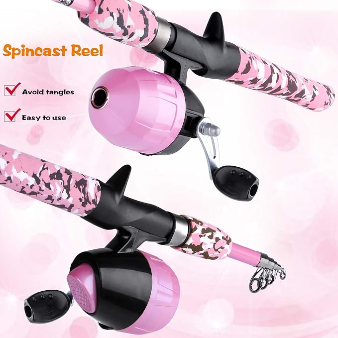 ODDSPRO Kids Fishing Pole Pink, Portable Telescopic Fishing Rod and Reel Combo - Image 4