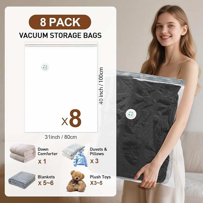 8 Pack Vacuum Storage Bags for Comforters and Blankets, Jumbo 40x31 Inch Vacuum - Image 4