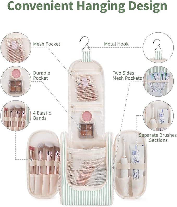 Narwey Small Striped Hanging Travel Toiletry Bag - Image 3