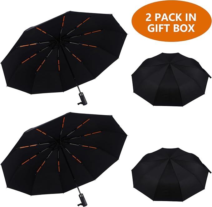 Double 10-Rib 46 Inch Compact Travel Umbrella - Image 2