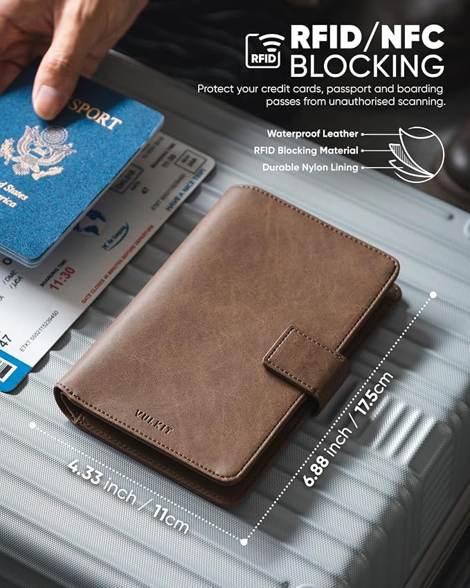 VULKIT Passport Holder with Airtag Holder RFID Blocking Passport Wallet Travel - Image 3