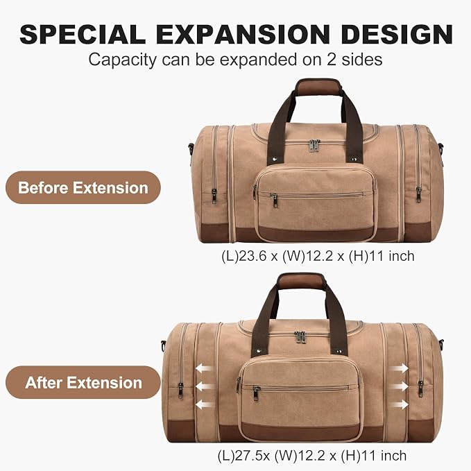 Litvyak Duffle Bag for Travel, Large 60L Canvas Travel Duffel Bags Overnight - Image 3