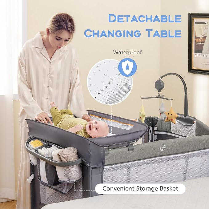 INFANS Pack and Play, 5 in 1 Baby Bedside Sleeper - Image 8