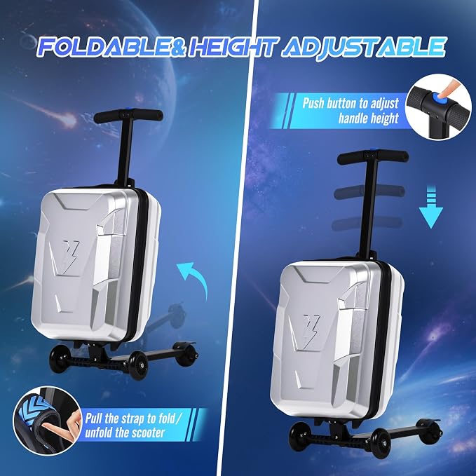 Scooter Suitcase for Kids & Adults, Foldable Carry On Travel Luggage, Hardside - Image 5