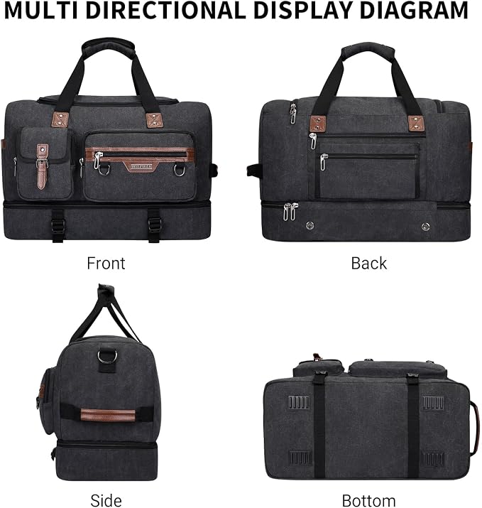 WITZMAN Canvas Weekender Bag Mens Overnight Bag - Image 8