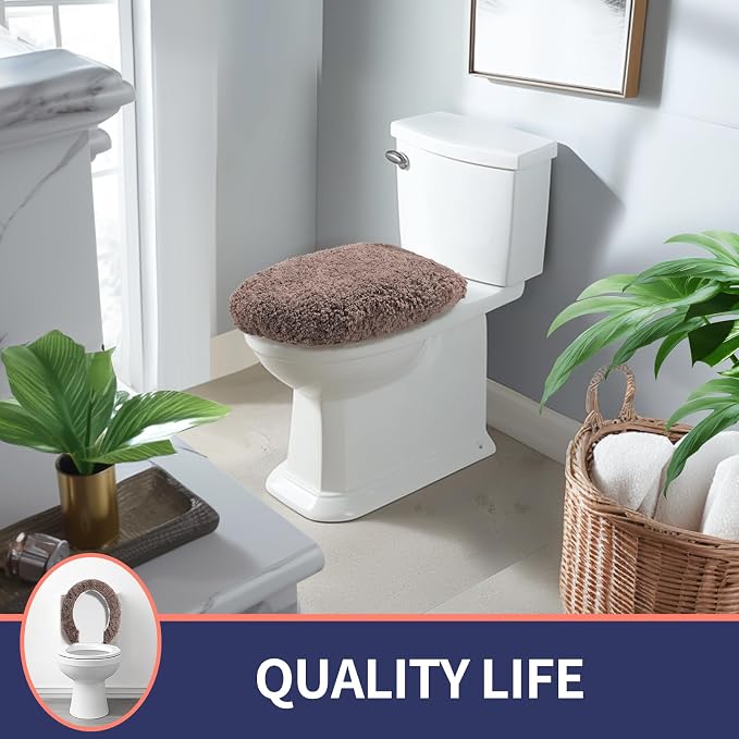 Microfiber Elongated Toilet Seat Cover 19.5"x 15" Machine Washable Solid Toilet - Image 7