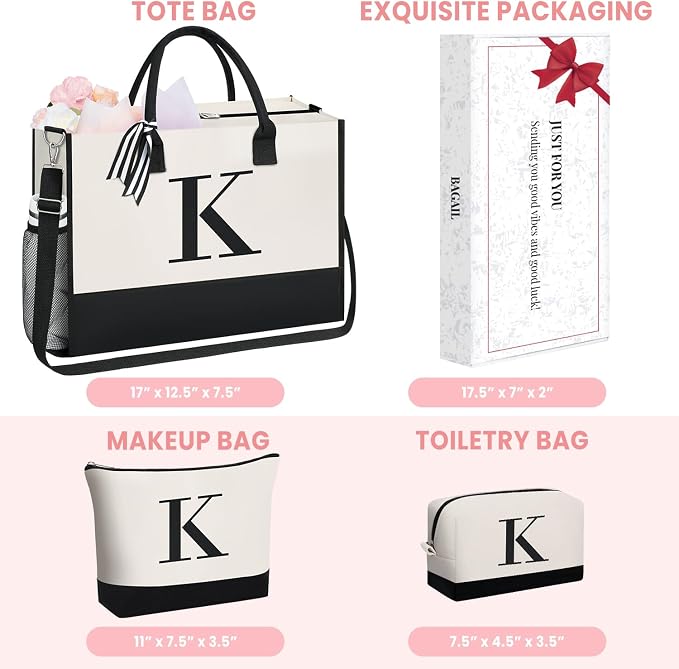 BAGAIL Initial Tote Bag, Personalized Birthday Gifts - Image 2