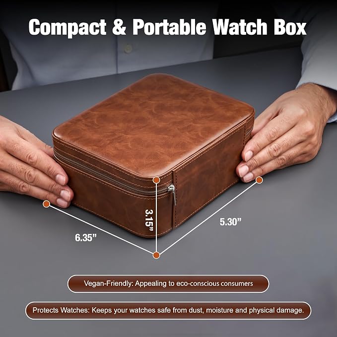 Awesometik Luxury Travel PU Leather Watch Case. Watch Storage Organizer. Watch - Image 7