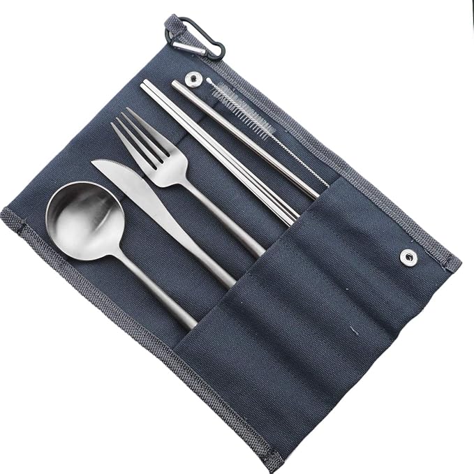 Gugrida Reusable Travel Utensils, 7 Pieces Portable 18/10 Stainless Steel - Image 3
