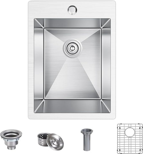 15x20 inch Drop in Bar Sink, 15 inch Small Kitchen Sink 18 Gauge Single Bowl by Winnpex