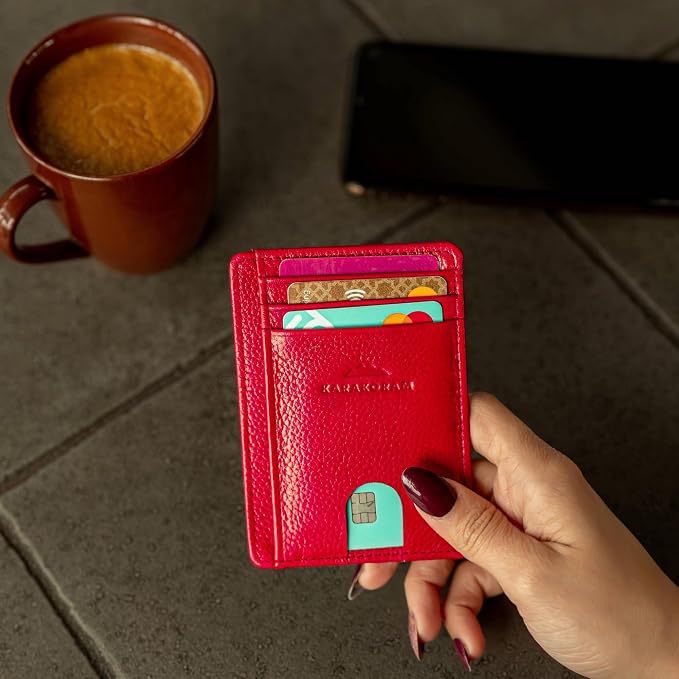 KARAKORAM Vertical Handcrafted Premium Leather Front Pocket Credit Card Holder - Image 9
