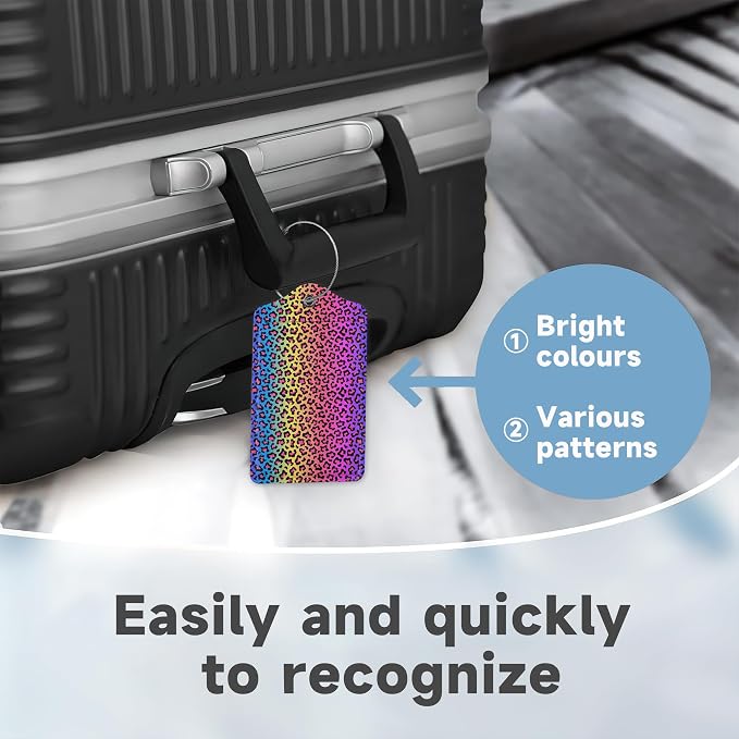 2 Pack Leather Luggage Tag for Suitcase Neon Rainbow Colored Leopard Print - Image 4