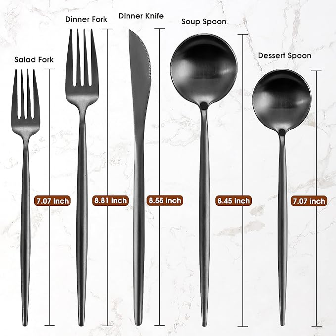 Matte Black Silverware Set for 4, IBIILII JEFF 20 Pieces Stainless Steel - Image 2