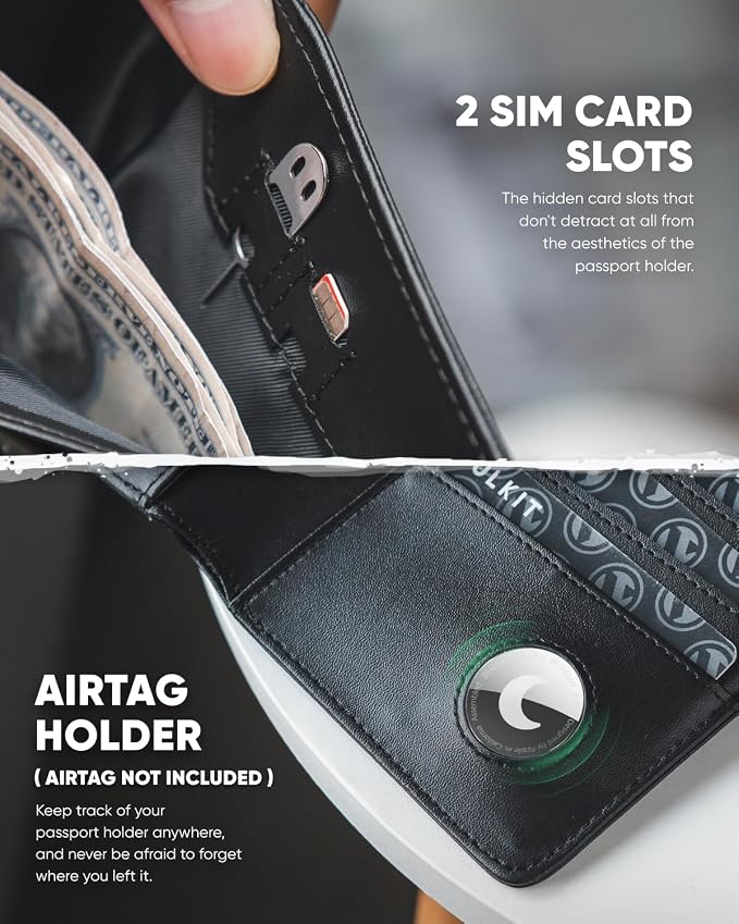 VULKIT Passport Holder with Airtag Holder RFID Blocking Passport Wallet Travel - Image 5
