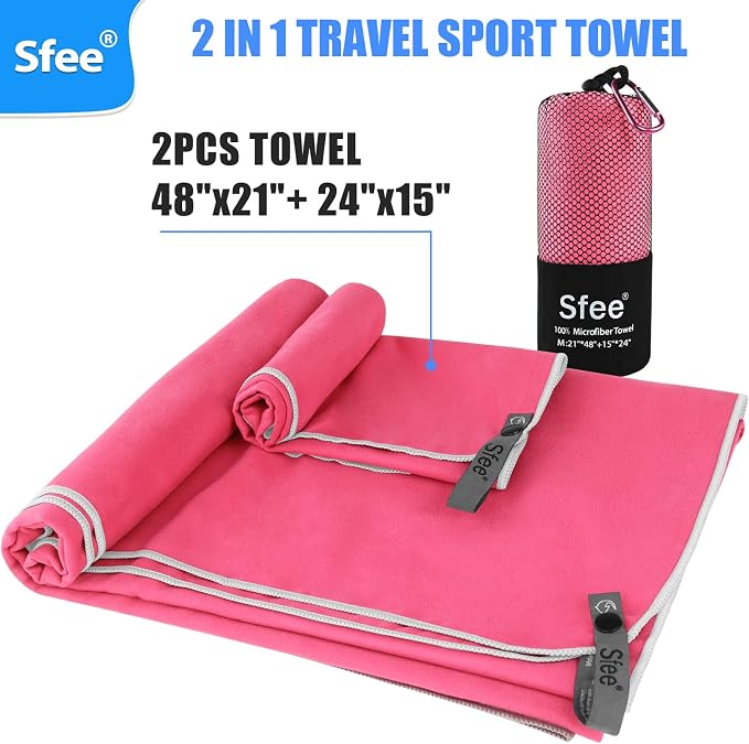 Sfee 2 Pack Microfiber Travel Towel, Quick Dry Towel Camping Towel Super - Image 3