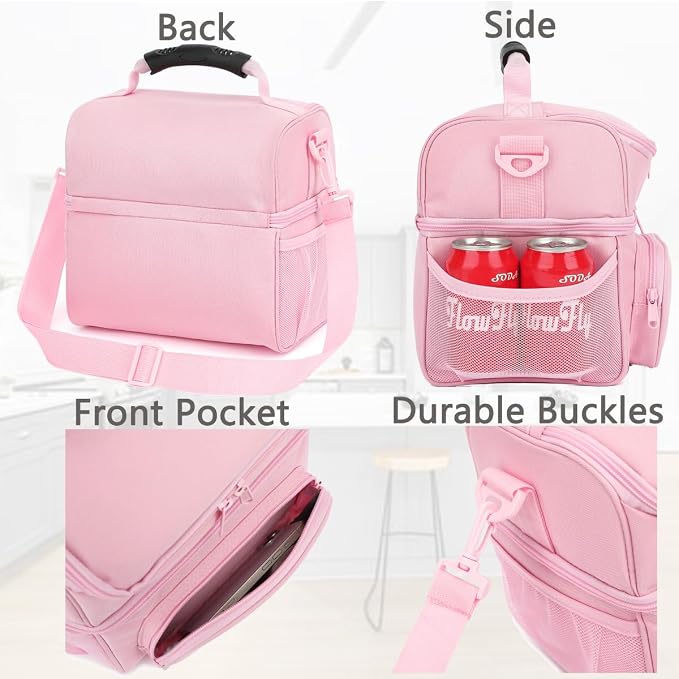 FlowFly Double Layer Cooler Insulated Lunch Bag Adult Lunch Box Large Tote Bag - Image 5