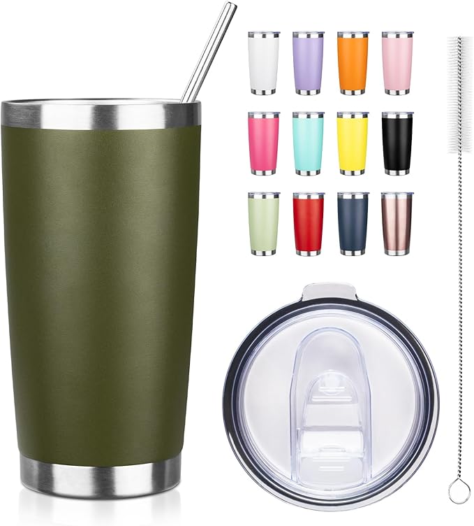 20oz Tumbler with Straw and Brush, Stainless Steel Vacuum Insulated tumbler by Unknown