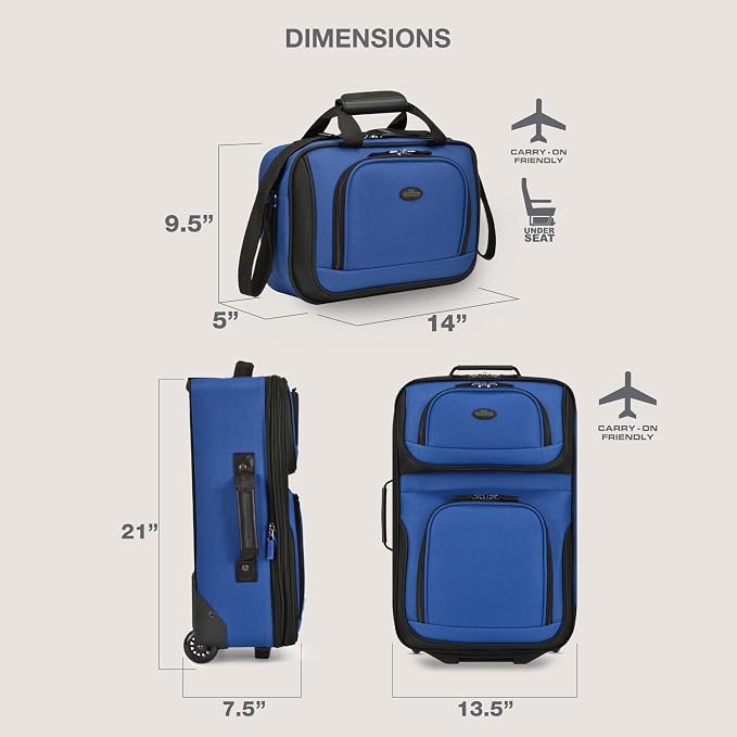 U.S. Traveler Rio Softside Expandable Carry-on Rolling Luggage, Royal Blue - Image 6