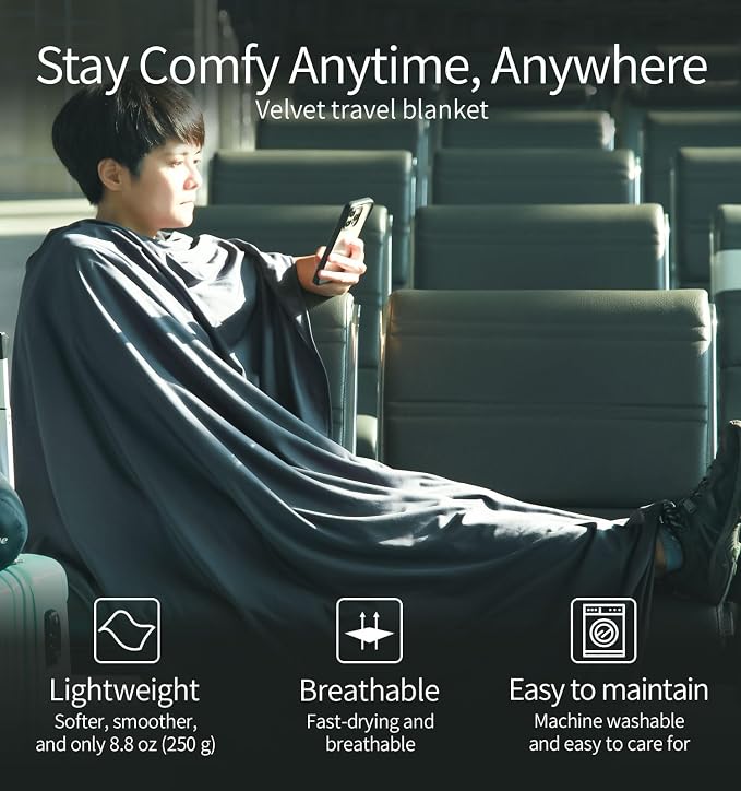 Travel Blanket Lightweight and Breathable, 67 x 48 in Soft Airplane Flight - Image 3