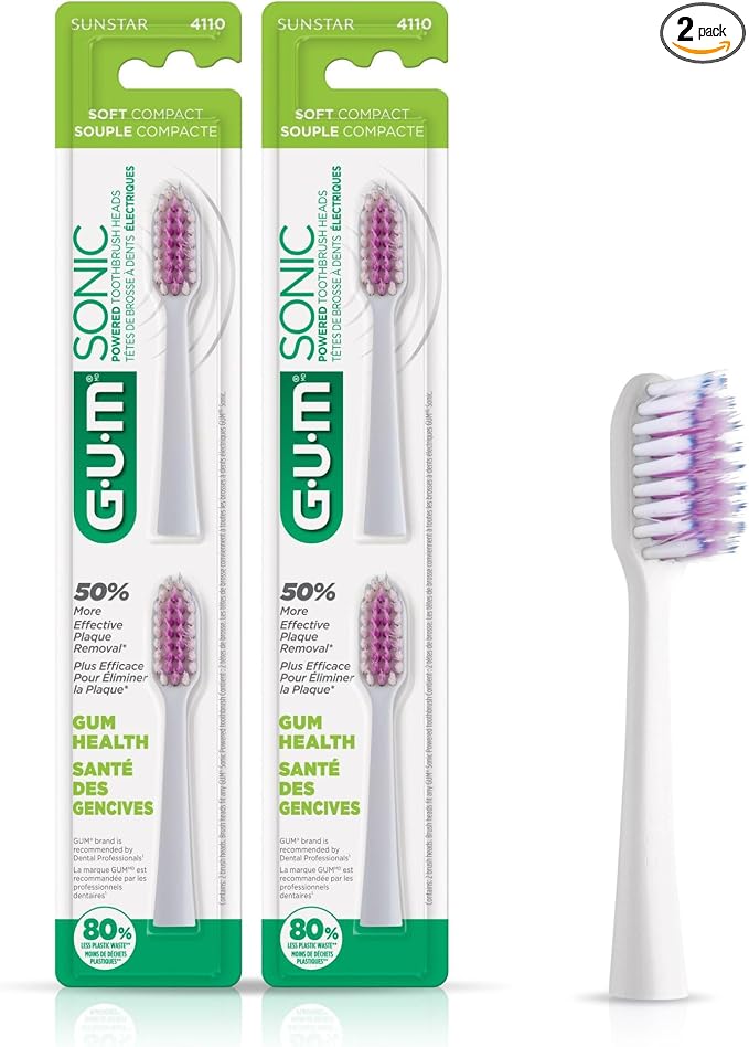 GUM Sonic Powered Toothbrush Refills, Tapered Bristles Clean Below The Gumline by GUM