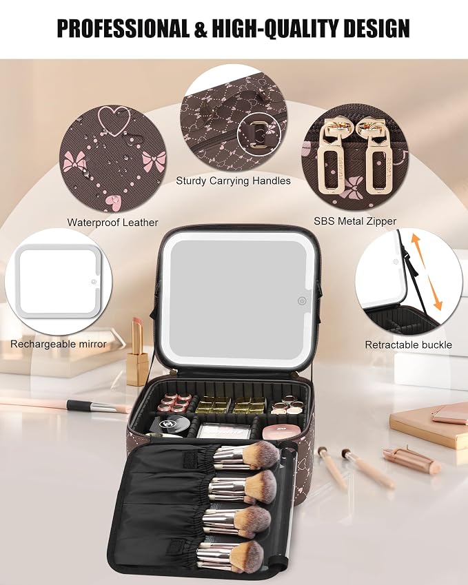 Relavel Travel Makeup Bag With LED Mirror, Portable Cosmetic Organizer Bag with - Image 4