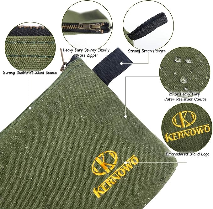 KERNOWO 4 Pack Upgrade Zipper Canvas Tool Pouch, 20 oz Heavy Duty Tool Bag - Image 5