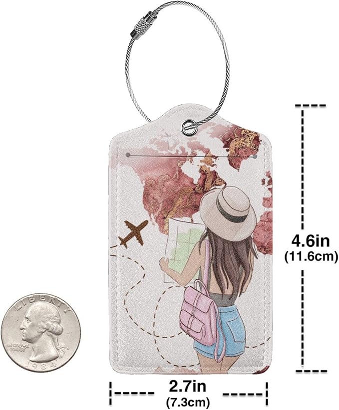 2 Pack Luggage Tags for Suitcase, Travel Girl PU Leather Travel Luggage Tag - Image 4