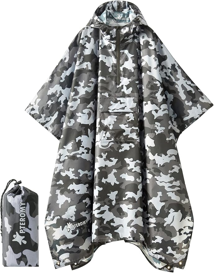PTEROMY Hooded Rain Poncho for Adult by PTEROMY