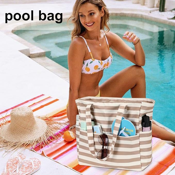LEDAOU Large Beach Tote Bag Women Waterproof Sandproof Zipper Beach Tote Bag - Image 4