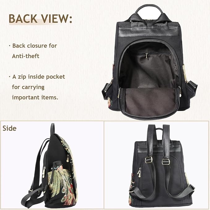 Jursccu Glitter Embroidery Women Backpack Purse, Fashion Canvas Travel - Image 4