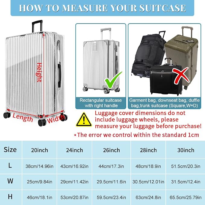 Yotako Upgraded Zippered Clear PVC Suitcase Cover, 20 Inch Luggage Covers - Image 6