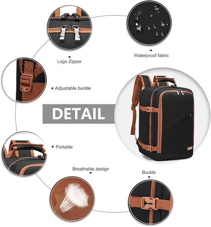 Kono Carry on Backpack, Waterproof Lightweight Daypack - Image 5