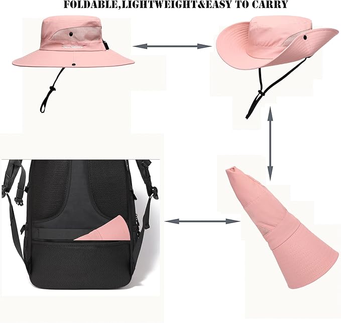 Womens Summer Sun Hat Beach Hat Wide Brim Outdoor UV Protection Hat Foldable - Image 4