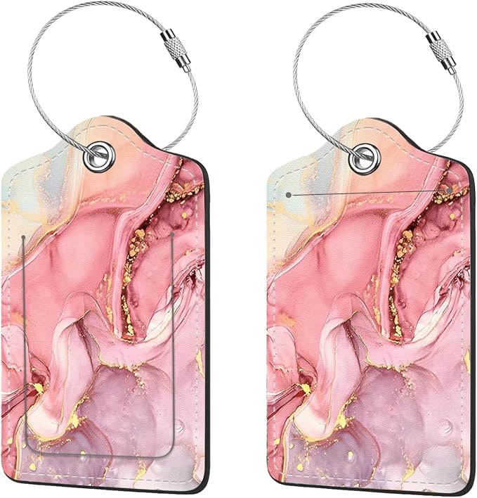 2 Pcs Luggage Tags for Suitcase, Cute Unique PU Leather Travel Bag Tag by Anikathy
