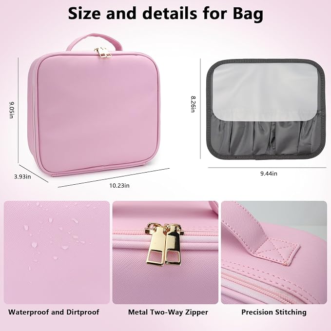 Travel Makeup Bag with LED Mirror Travel Makeup Organizer with 3 Lighted - Image 5