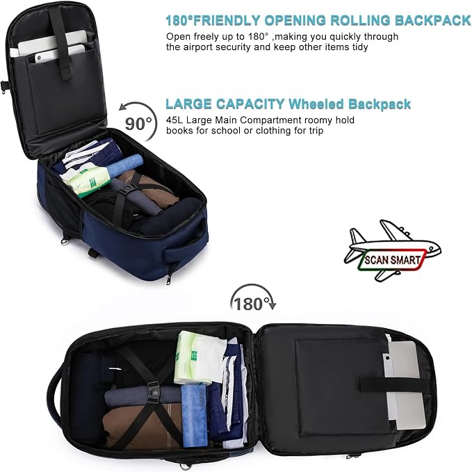 Rolling Backpack for Adults, 17inch Laptop Travel Backpack - Image 3