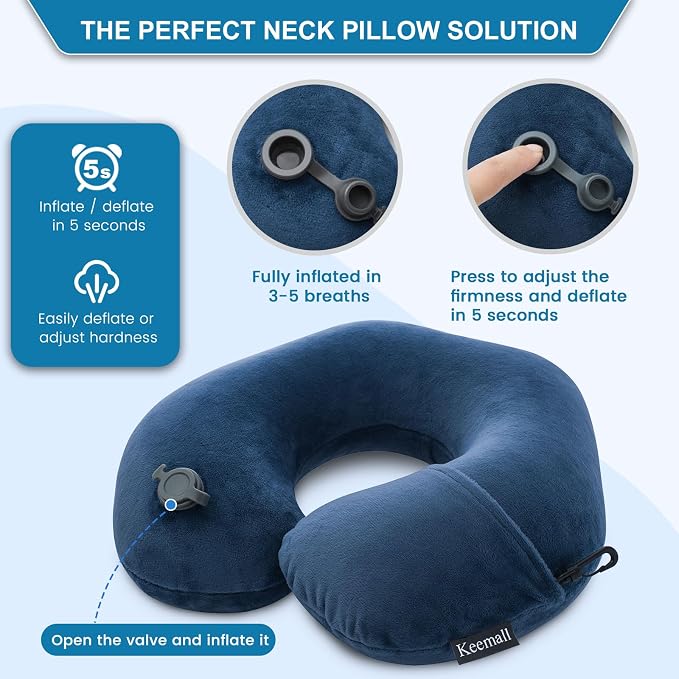 Travel Neck Pillow for Airplane, Compact Inflatable Neck Pillow for Traveling - Image 3