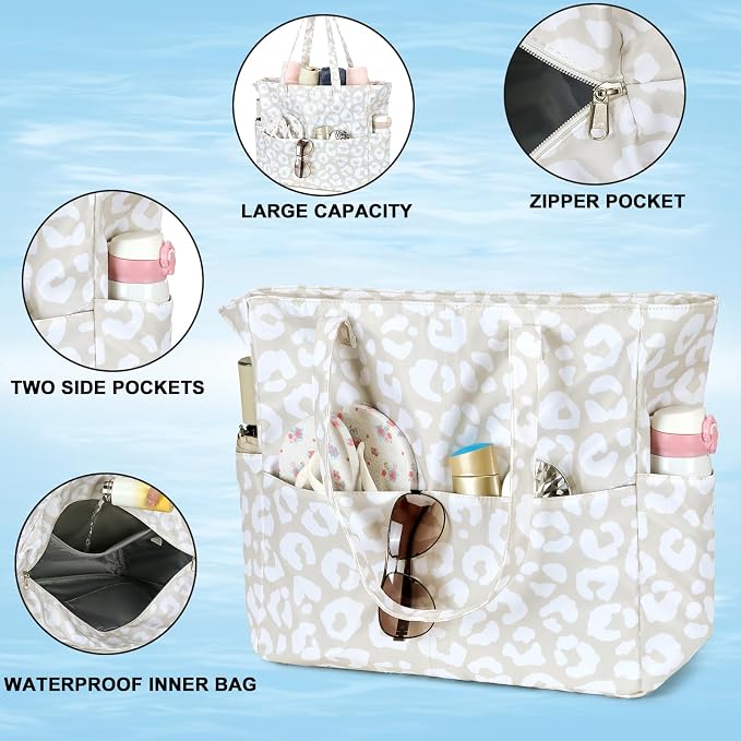 LEDAOU Large Beach Tote Bag Women Waterproof Sandproof Zipper Beach Tote Bag - Image 8