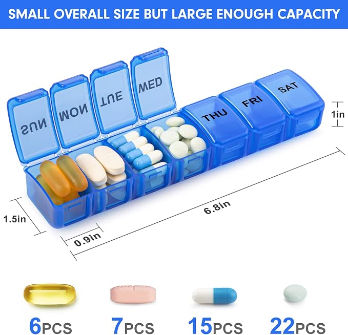 Small Pill Organizer 2 Times a Day, 2 Pack 7 Day Pill Box 1 Time a Day - Image 2