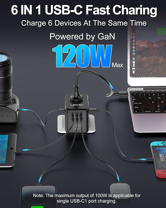 Universal Travel Adapter, 120W GaN International Power Plug Adapter, 5 USB - Image 3