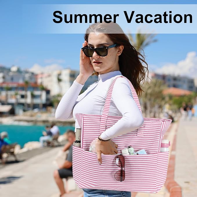 LEDAOU Large Beach Tote Bag Women Waterproof Sandproof Zipper Beach Tote Bag - Image 6
