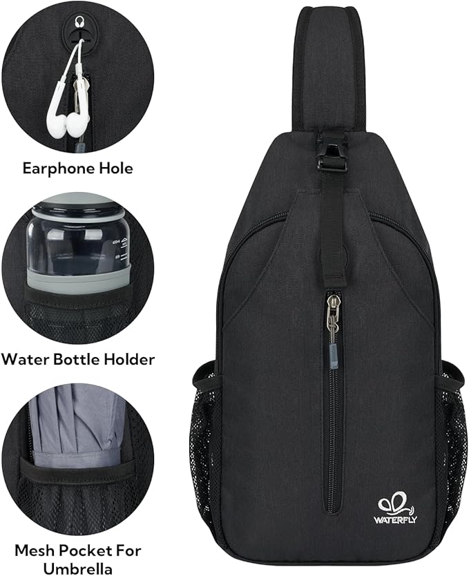 WATERFLY Crossbody Sling Backpack Sling Bag Travel Hiking Chest Bag Daypack - Image 5