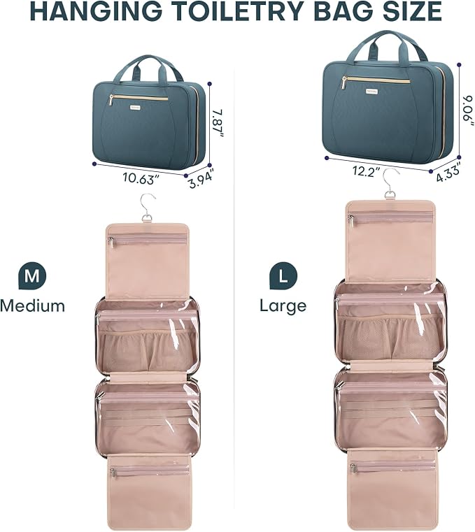 Hanging Toiletry Bag for Women Travel, 2 Sizes Large & Small Waterproof - Image 2