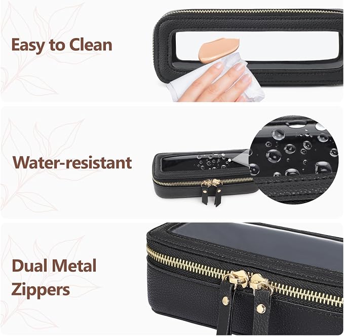 PACKISM Slim Clear Makeup Brush Bag, Pebbled Texture & Hard PU Leather Small - Image 6
