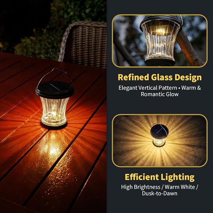 Glass Solar Lantern Outdoor, Waterproof Hanging Solar Lights - Image 2