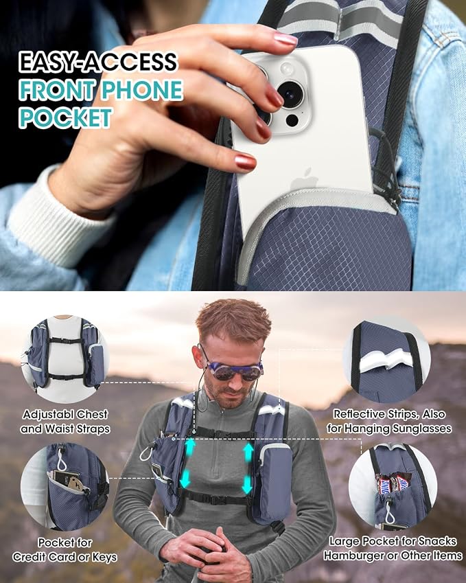 Small Hiking Backpack with Front Phone Holder, Packable Back pack with Chest - Image 2